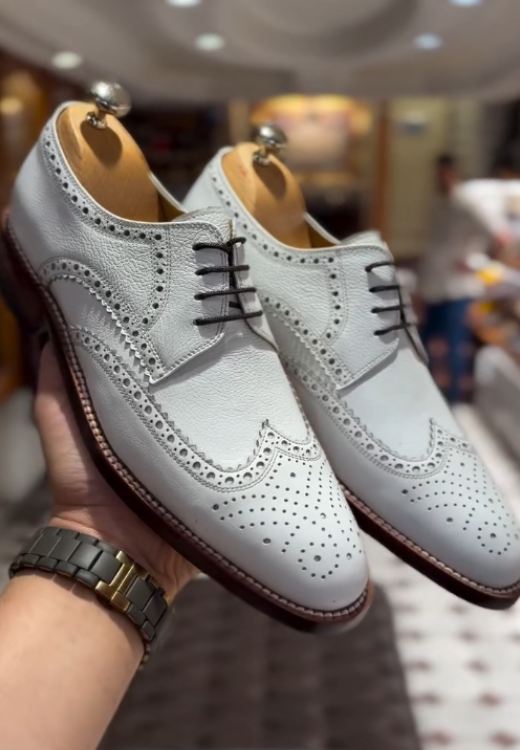 Men's white handmade leather shoes