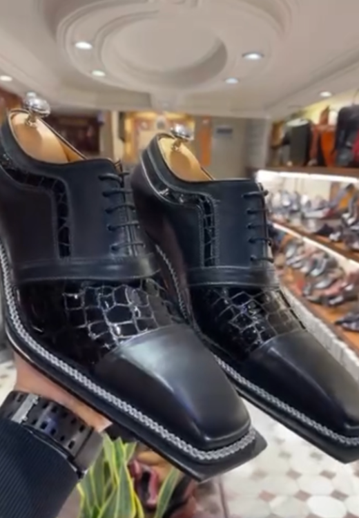Men's square head and square root streamline leather shoes