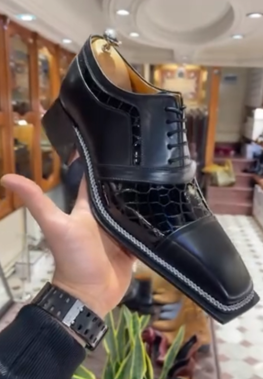 Men's square head and square root streamline leather shoes