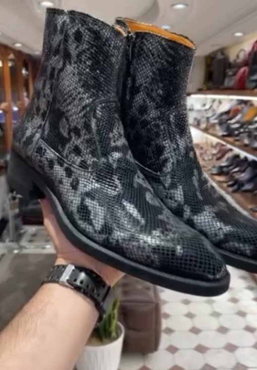 Men's grey snake zipper boots