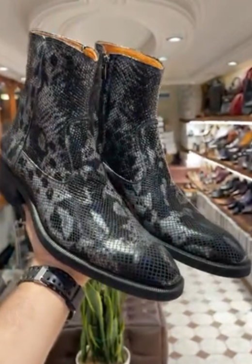 Men's grey snake zipper boots