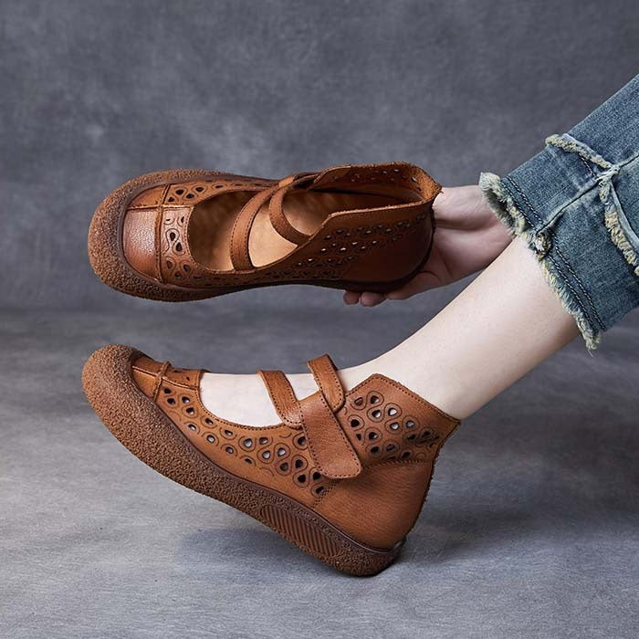 Retro soft sole hollow casual shoes