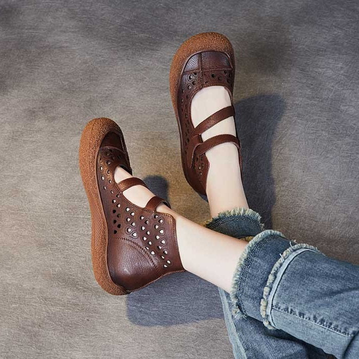 Retro soft sole hollow casual shoes