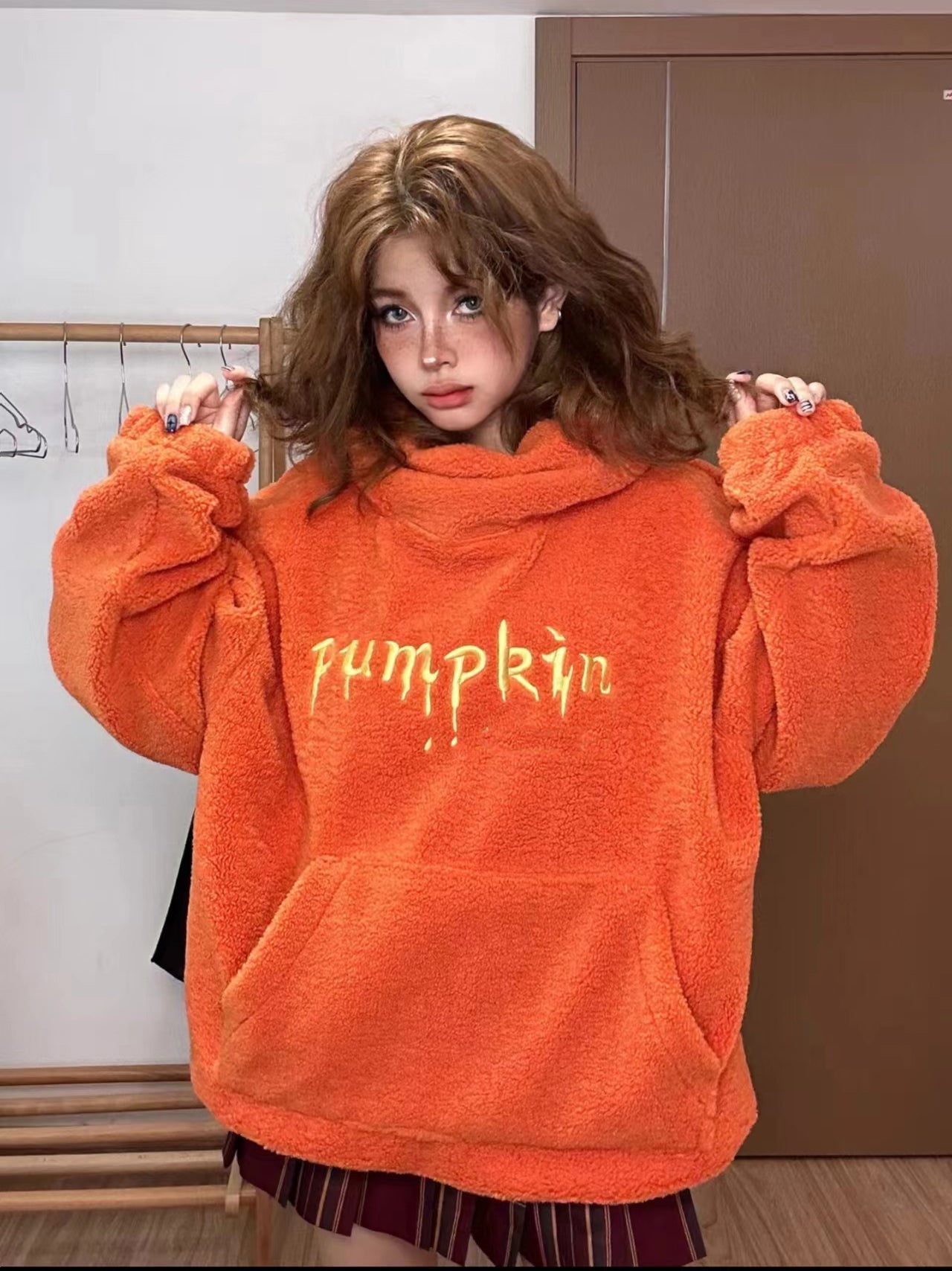 Cute Funny Pumpkin Velvet Hoodie