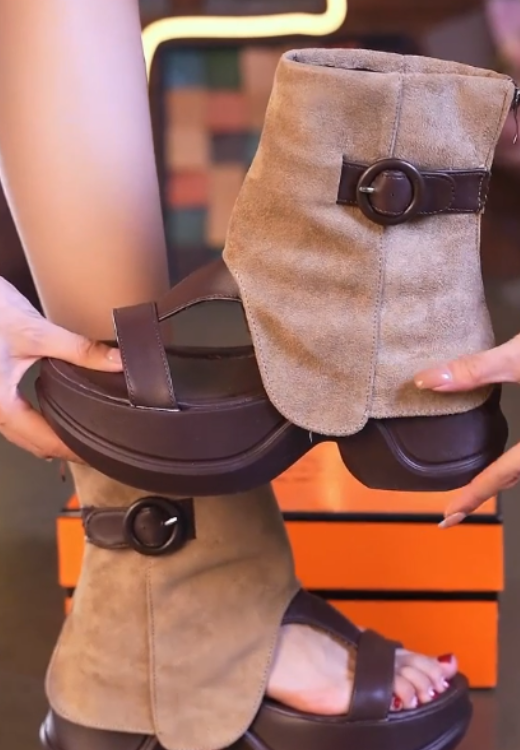 Fashion retro leather sandal boots
