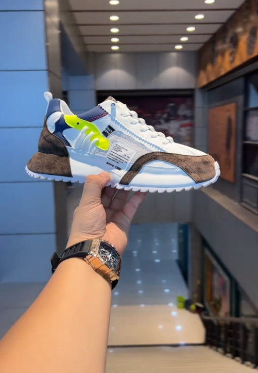 Men's khaki white stitching casual shoes