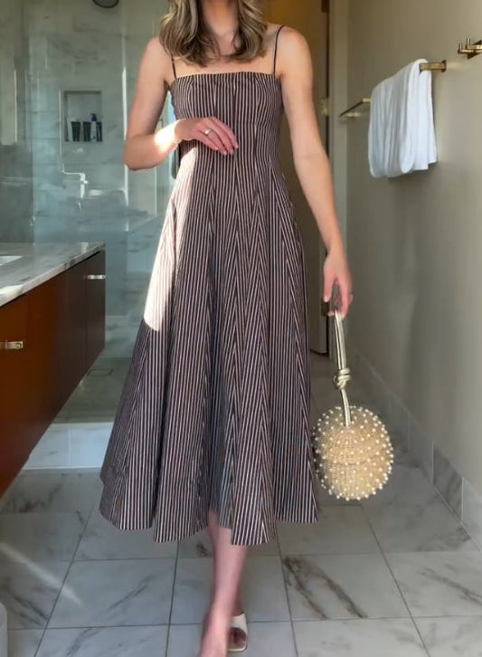 Vertical striped suspender casual loose skirt