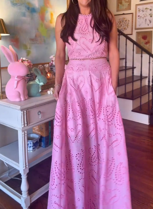 Pink hollow two-piece skirt