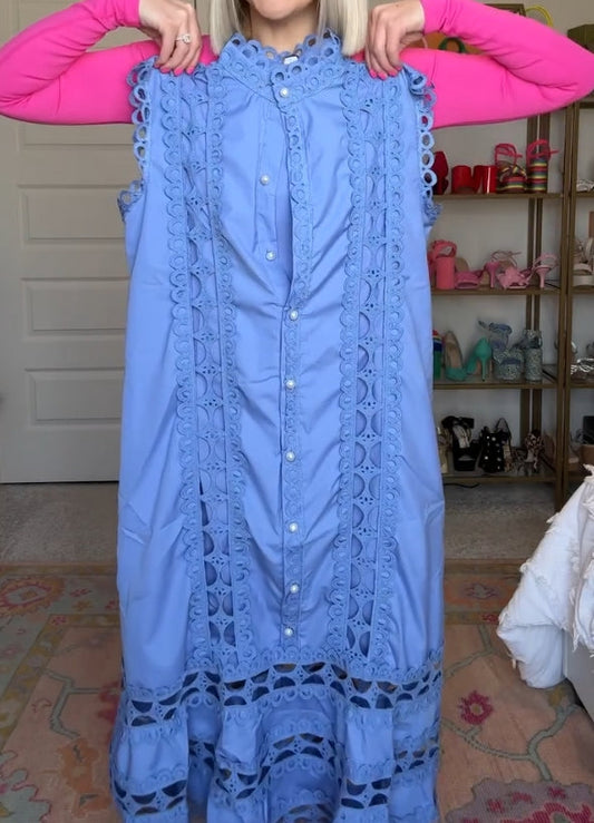 Royal blue openwork casual skirt