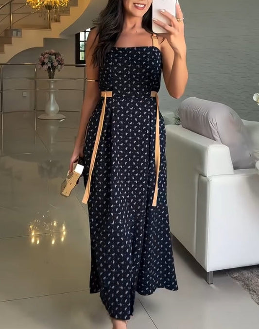 Bow print suspender casual skirt