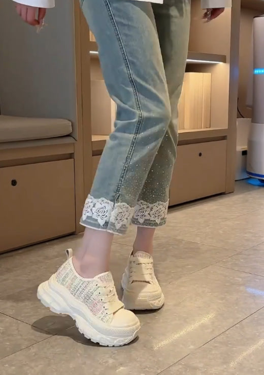 Solid color heightening woven canvas casual shoes
