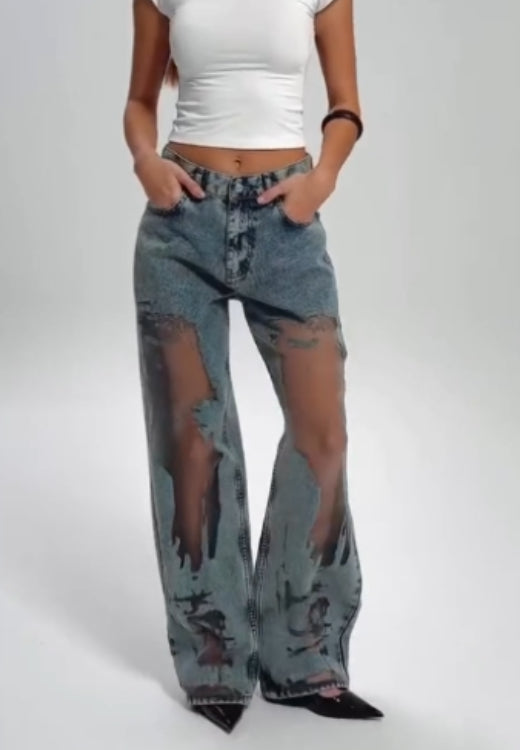 Summer fashion openwork mesh jeans
