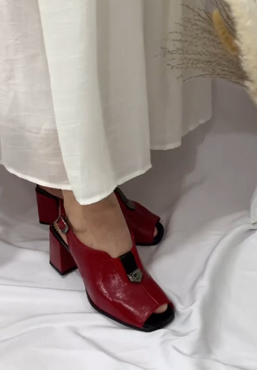 Elegant retro red high-heeled sandals