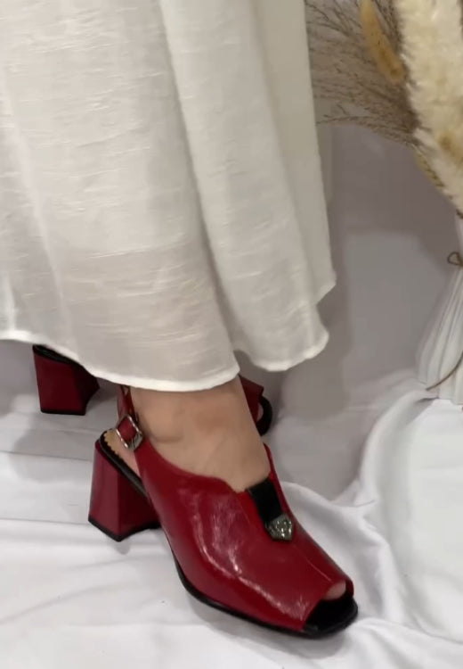 Elegant retro red high-heeled sandals
