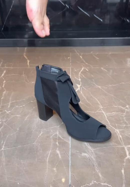 Women bowknot elegant block heel ankle boot