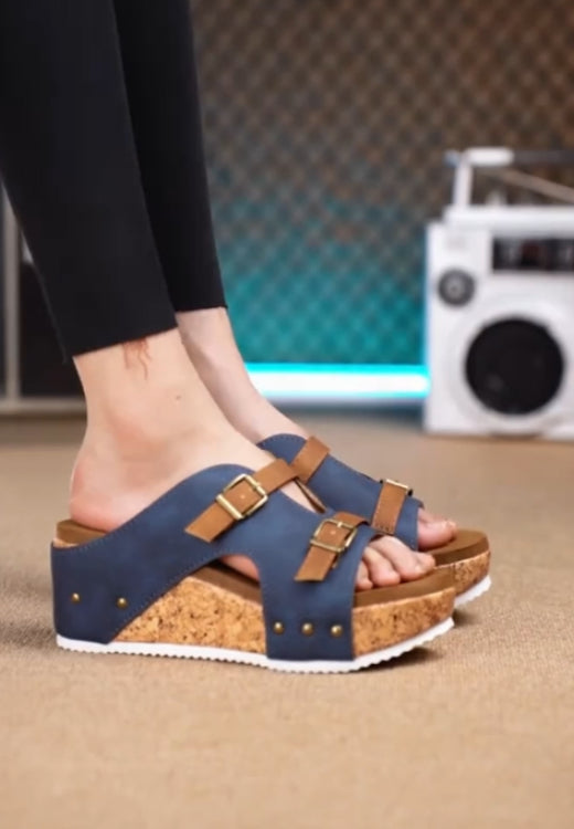 Women's elegant blue wedge shoes