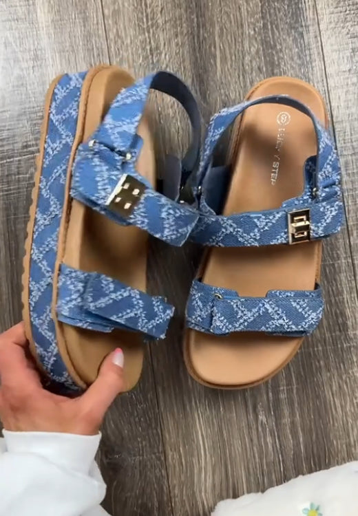 Denim printed metal buckle to increase leisure sandals