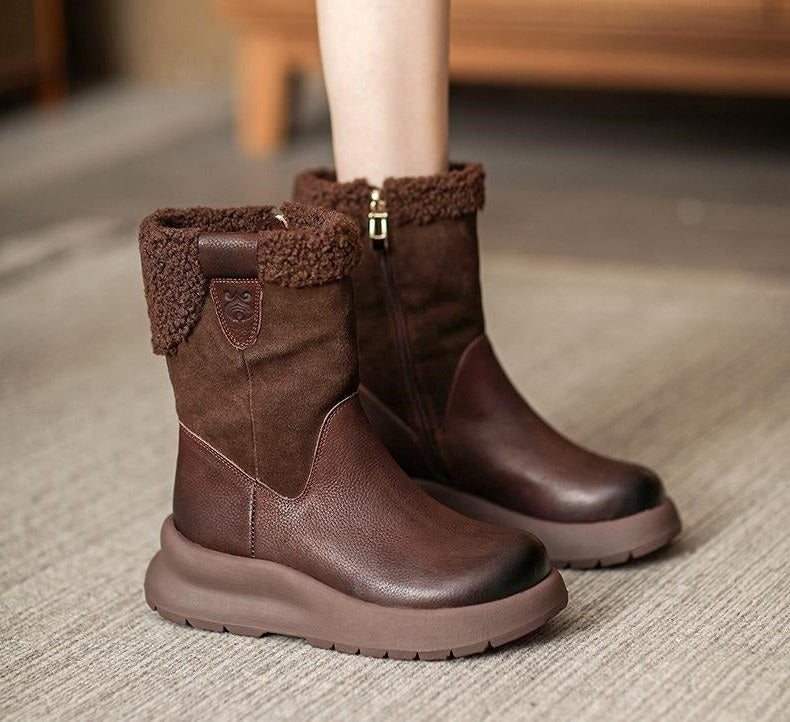 New Comfortable Shearling and Cowhide Leather Ankle Boots
