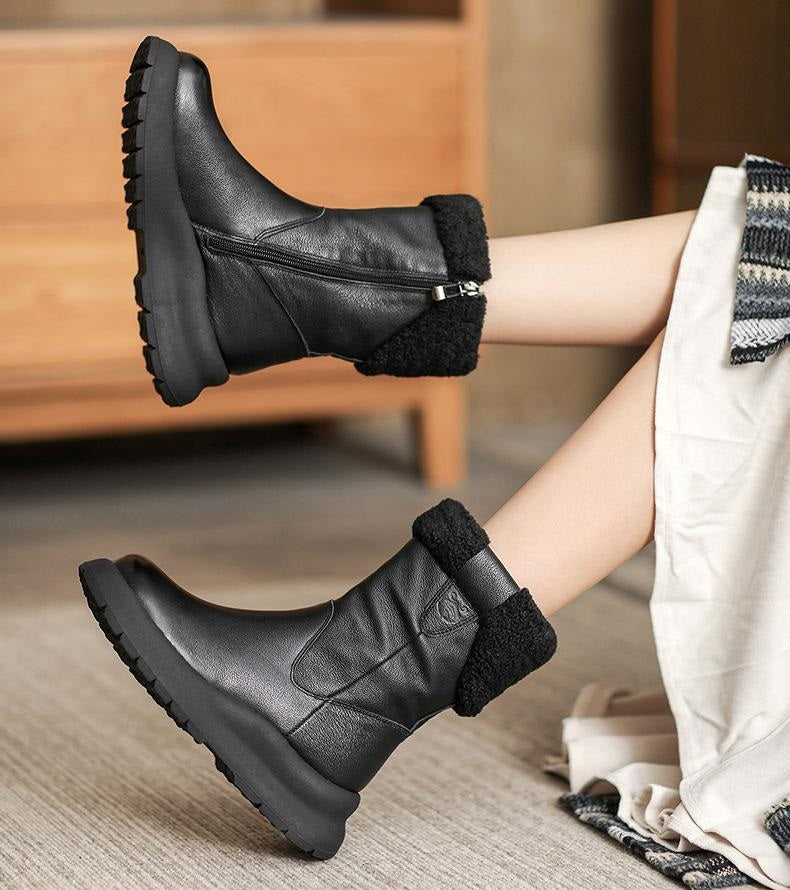 New Comfortable Shearling and Cowhide Leather Ankle Boots