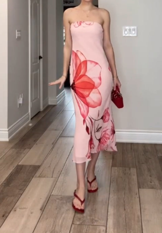 Printed tube top summer dress