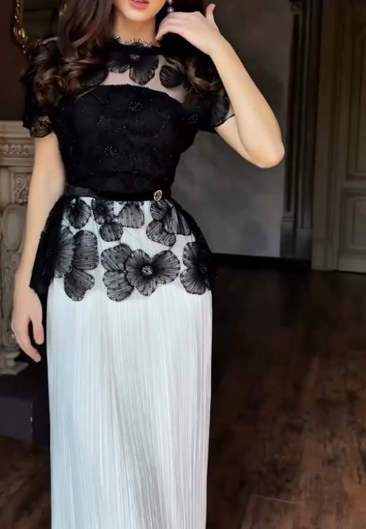 Elegant hand-embroidered lace top