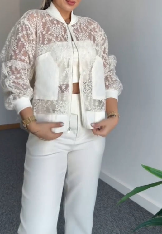 Hollow hand-embroidered lace top