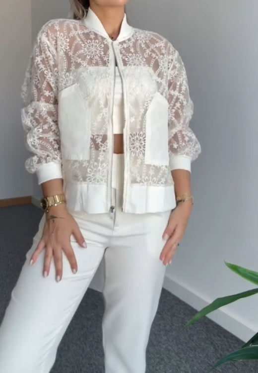 Hollow hand-embroidered lace top