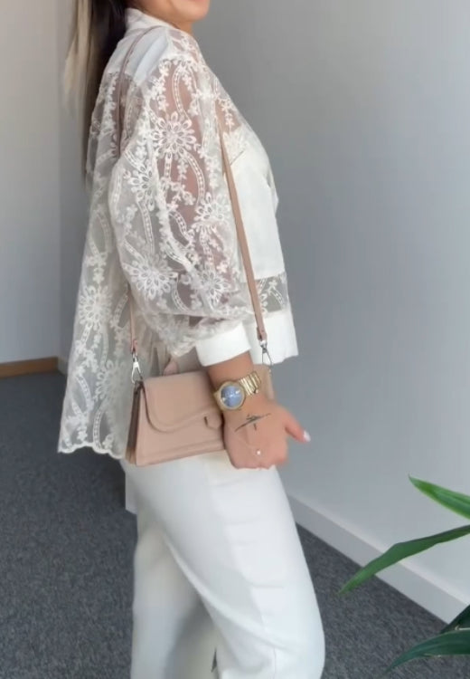 Hollow hand-embroidered lace top