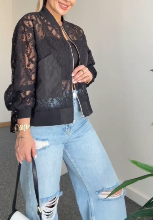 Hollow hand-embroidered lace top