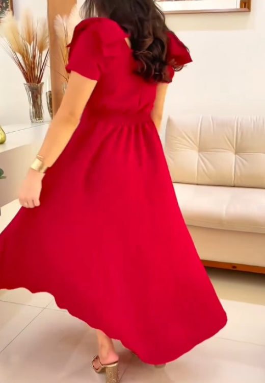 Shoulder bow cotton and linen dress