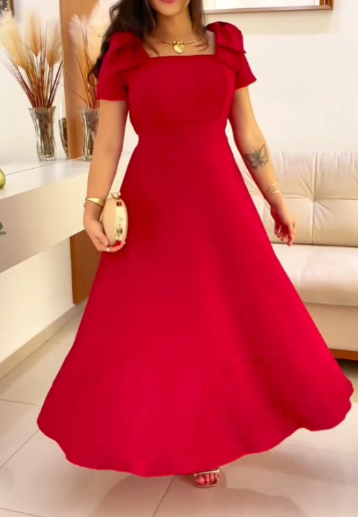 Shoulder bow cotton and linen dress