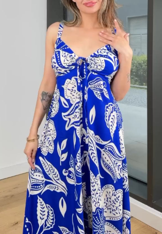 Royal blue printed suspender dress