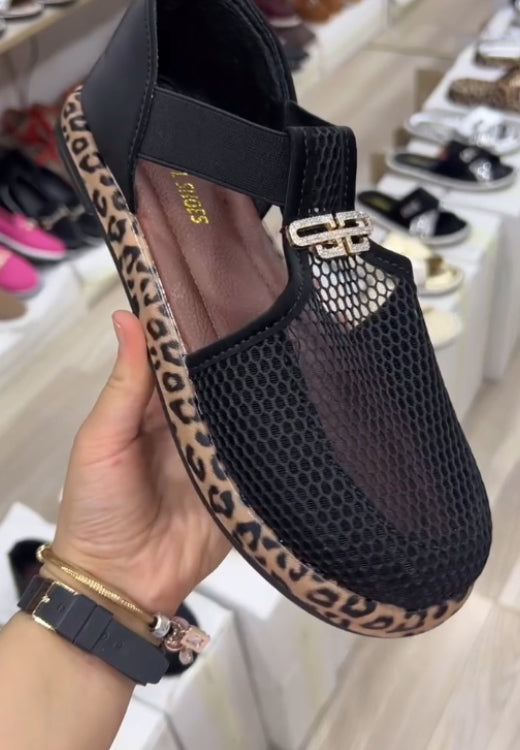 Metal leopard print sole mesh shoes