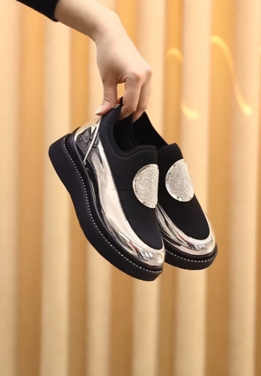 Silver moon patch glossy casual shoes