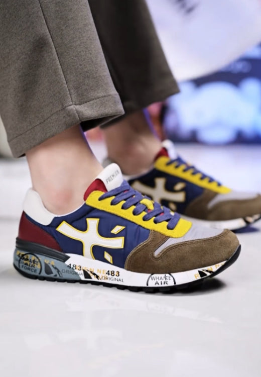 Men's multi-color stitching cross printed casual shoes
