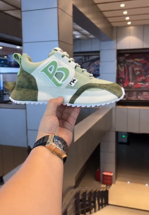 Men's letters green light green stitching to increase casual shoes