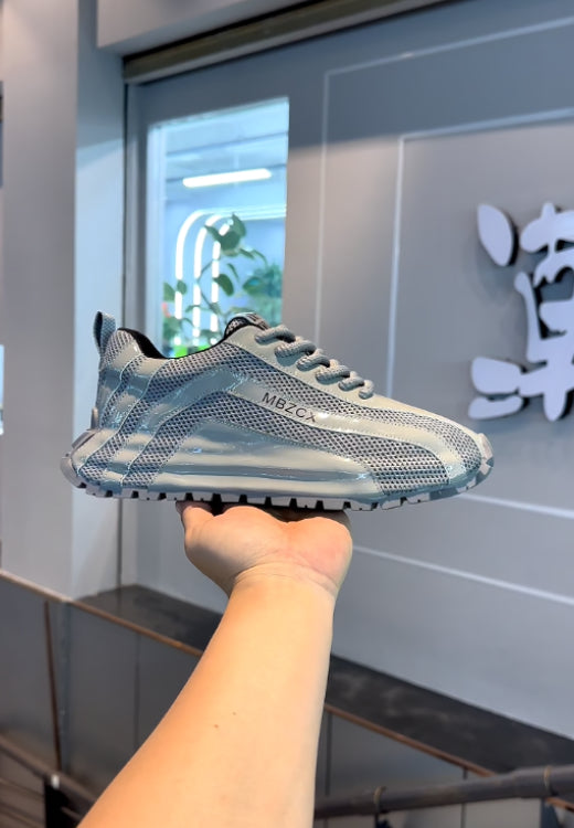 Men's patent leather mesh stitching casual shoes