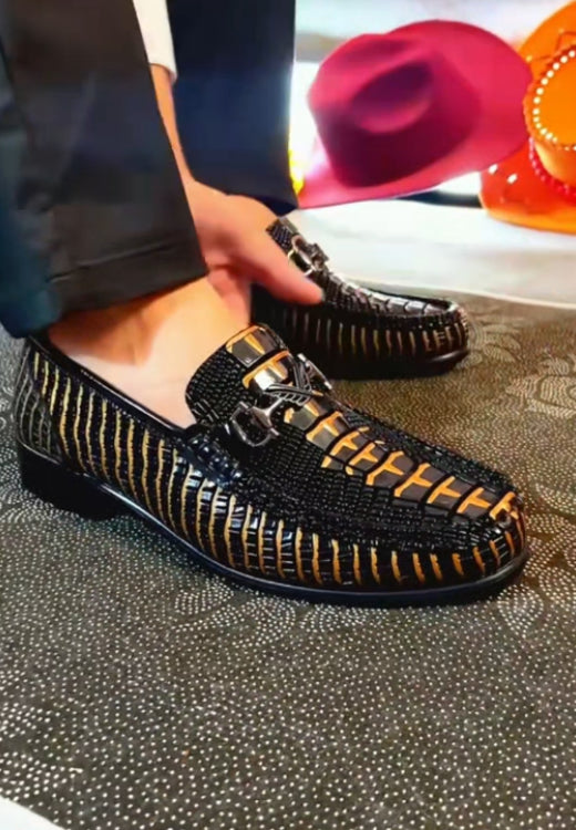 Men's diamond snake pattern stitching casual leather shoes