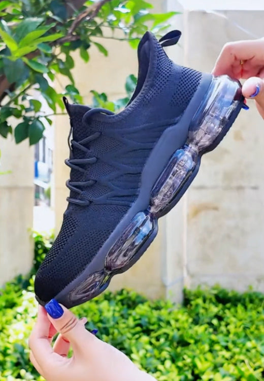 Men's black air cushion elastic breathable flying shoes
