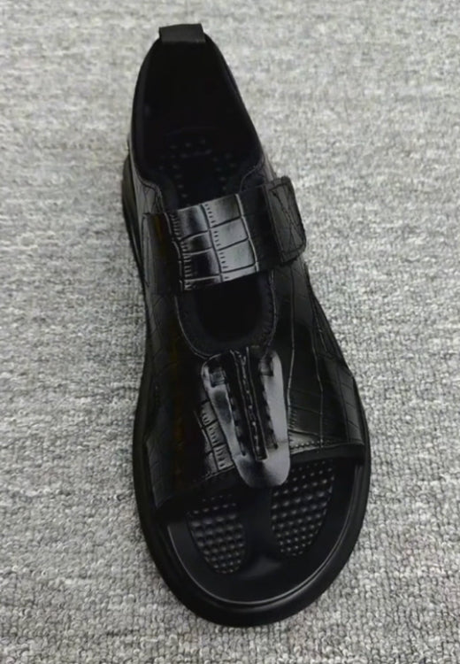 Men's black high quality leather sandals