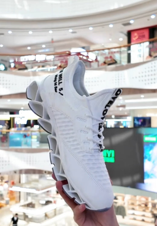 Men's white elastic letter flying shoes