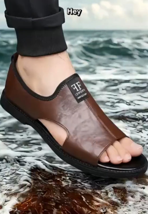 Men's high quality brown leather sandals