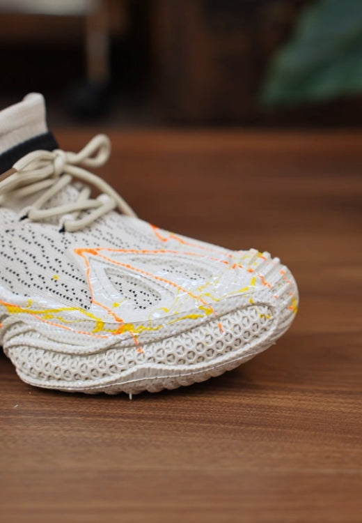 Men's summer new yellow striped high elastic flying woven shoes