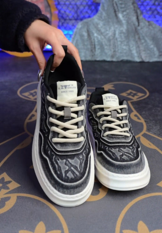 Men's thick-soled mesh new breathable denim canvas shoes