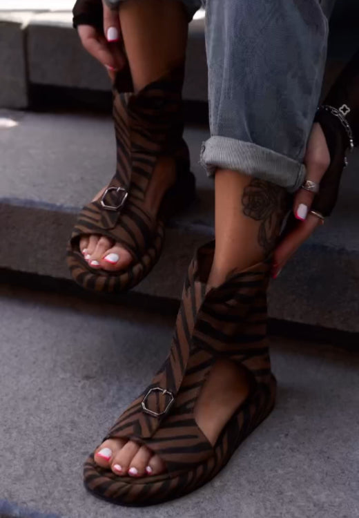 Elegant high-top zebra sandals
