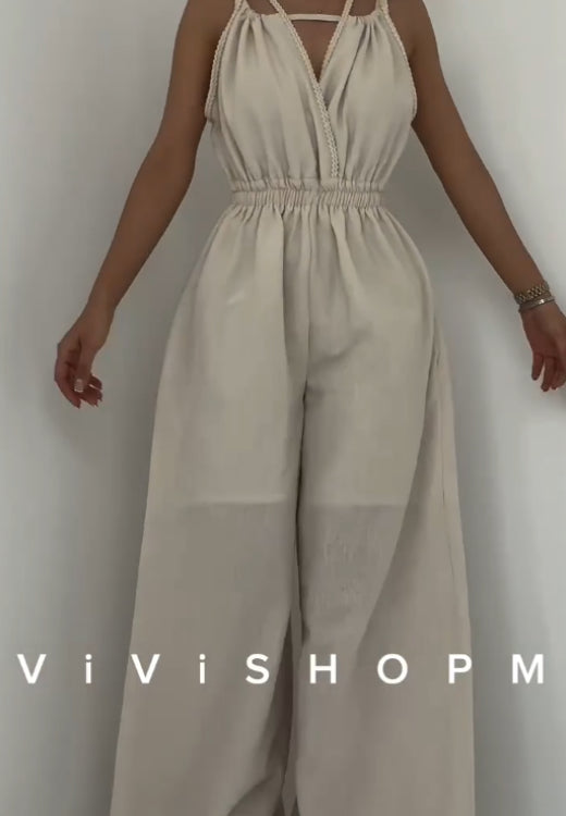 Summer suspender strapless jumpsuit