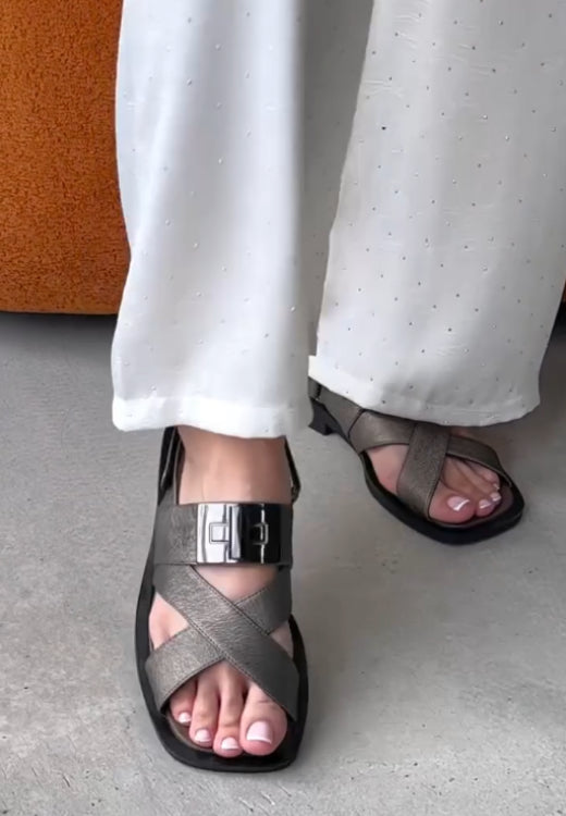 Elegant high quality metallic grey sandals