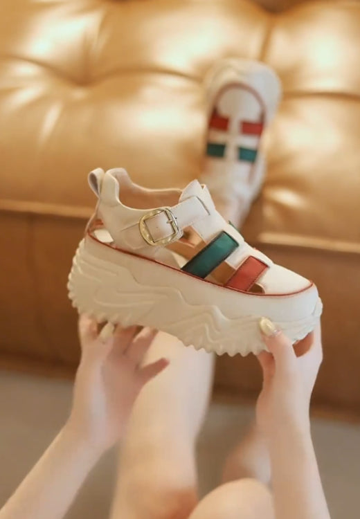 Elegant striped stitching hollow casual shoes