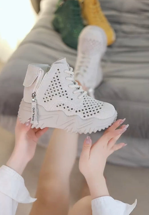 High-top zipper hollow hole casual shoes