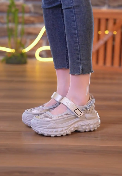Hook and loop elastic platform leisure shoes